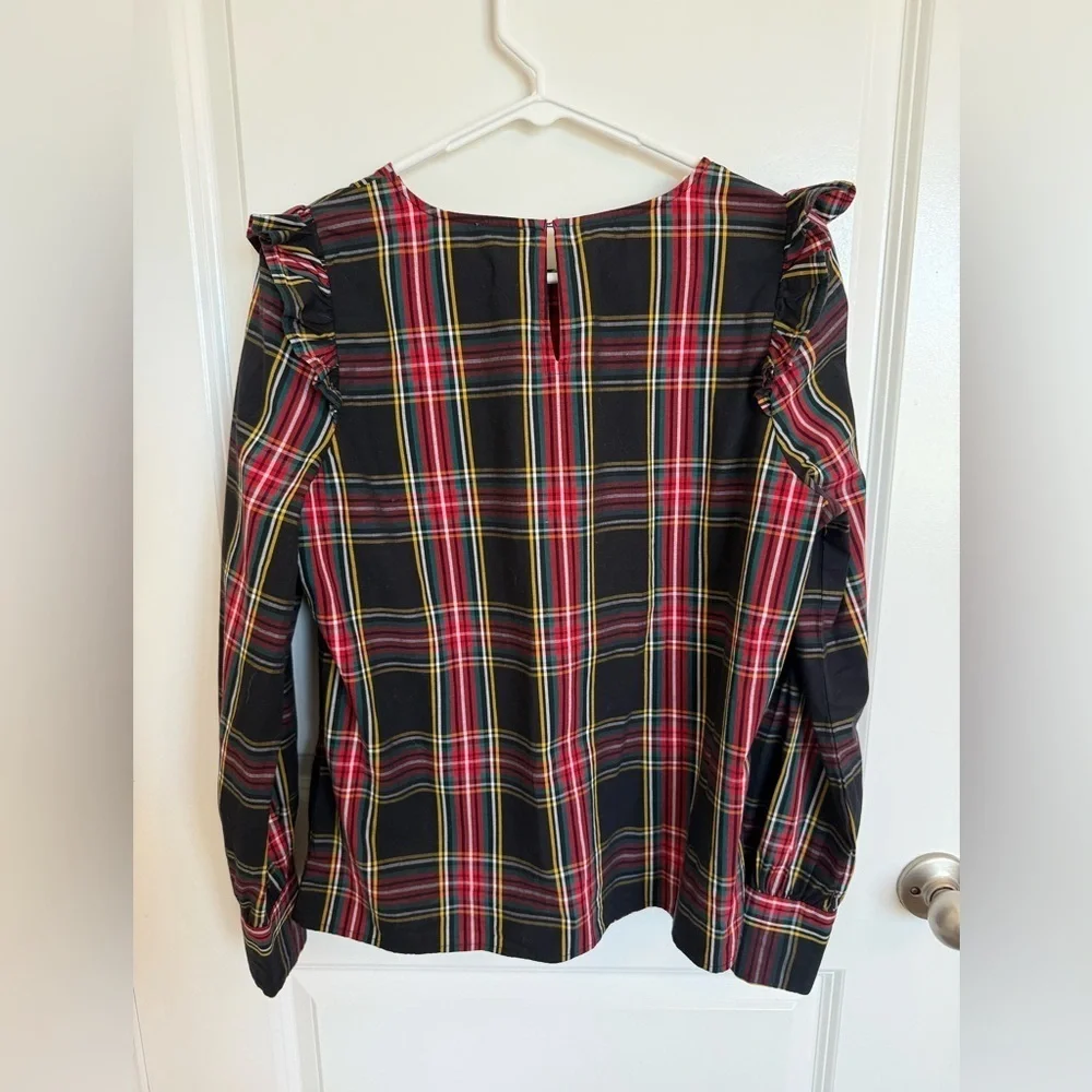 J.Crew Poplin Tartan Ruffle Top Small